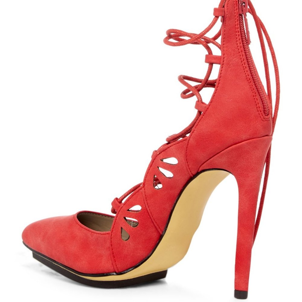 Michael Antonio NEW Heel Lace Up Gladiator Strappy Stiletto Pumps Sexy RED Women - Picture 2 of 12